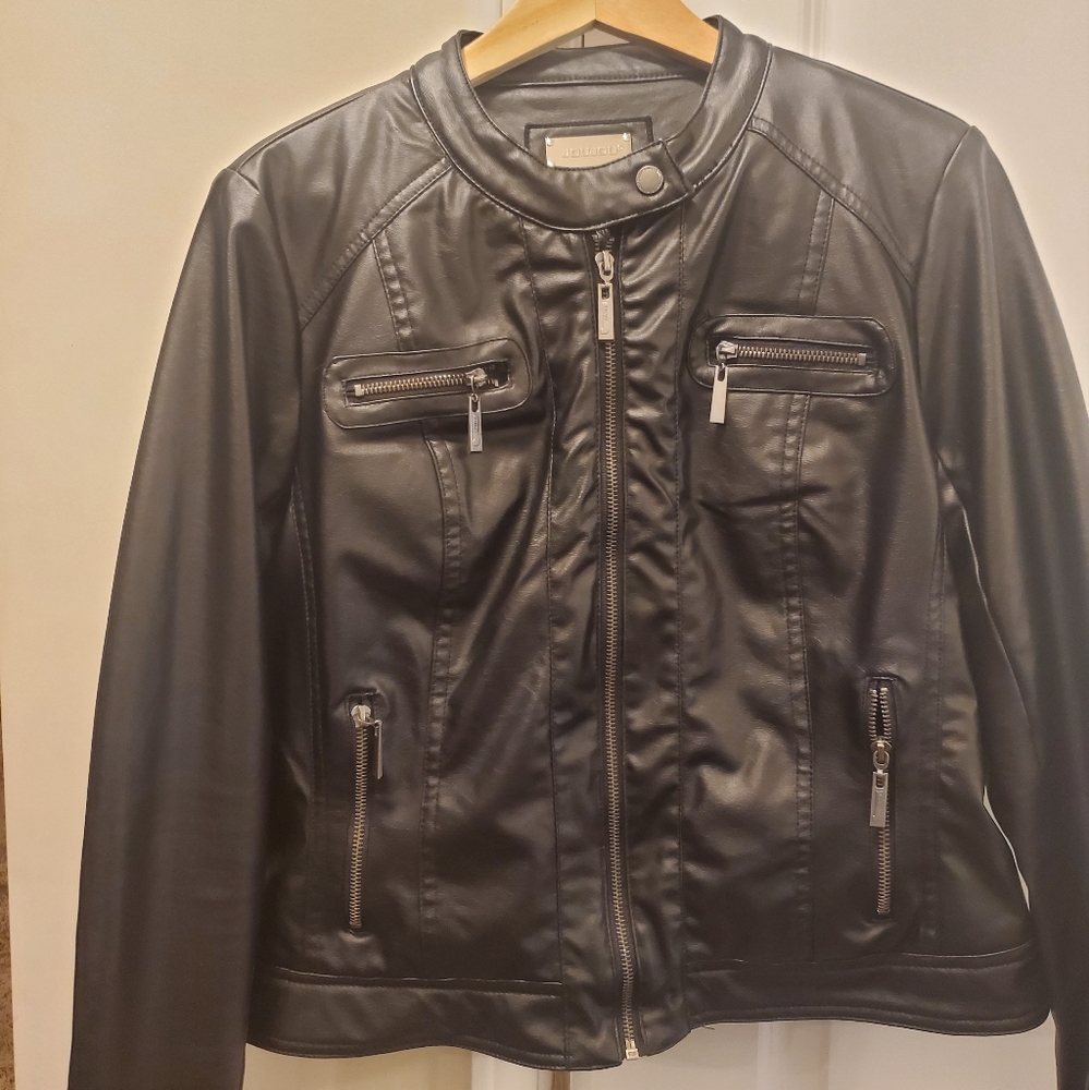 Vegan Leather, Faux-Fur-Lined Moto Jacket - Black XL